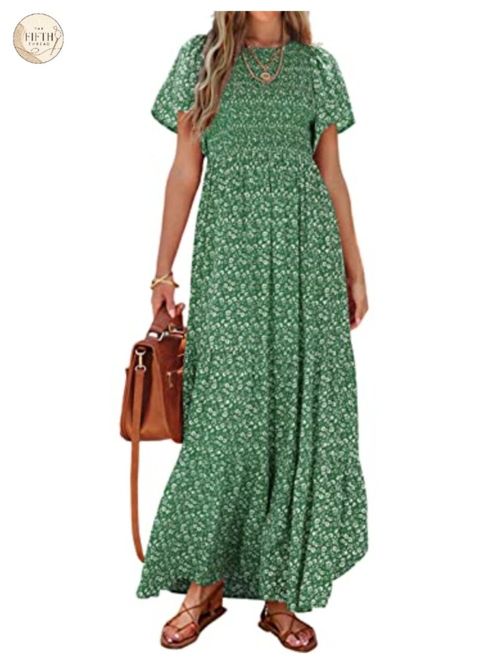 Women's Floral Maxi Dress Flutter Sleeve Smocked Tiered A-Line Casual